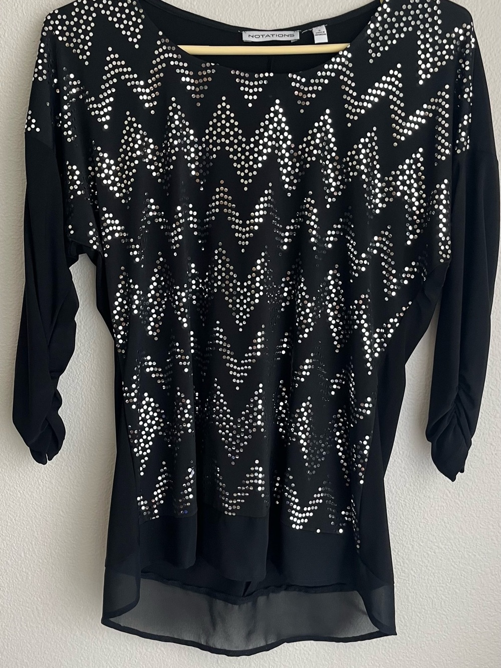 Notations Black Sequin Chevron-Pattern Blouse